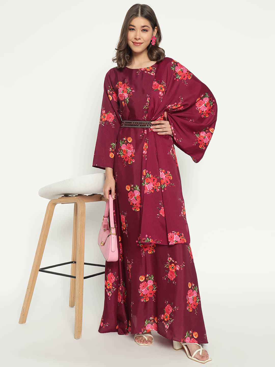     			Femvy Women Cotton Blend Printed Fit & Flare Dress ( Purple )