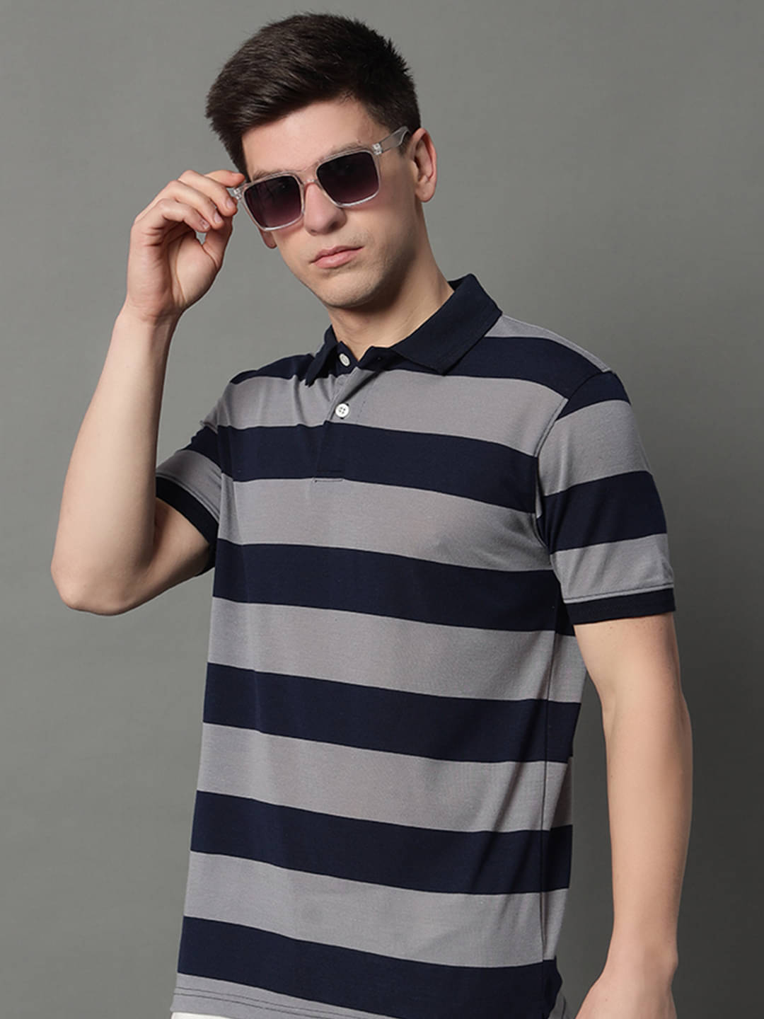     			GET GOLF Pack of 1 Cotton Blend Regular Fit Striped Half Sleeves Men's Polo T Shirt ( Grey )