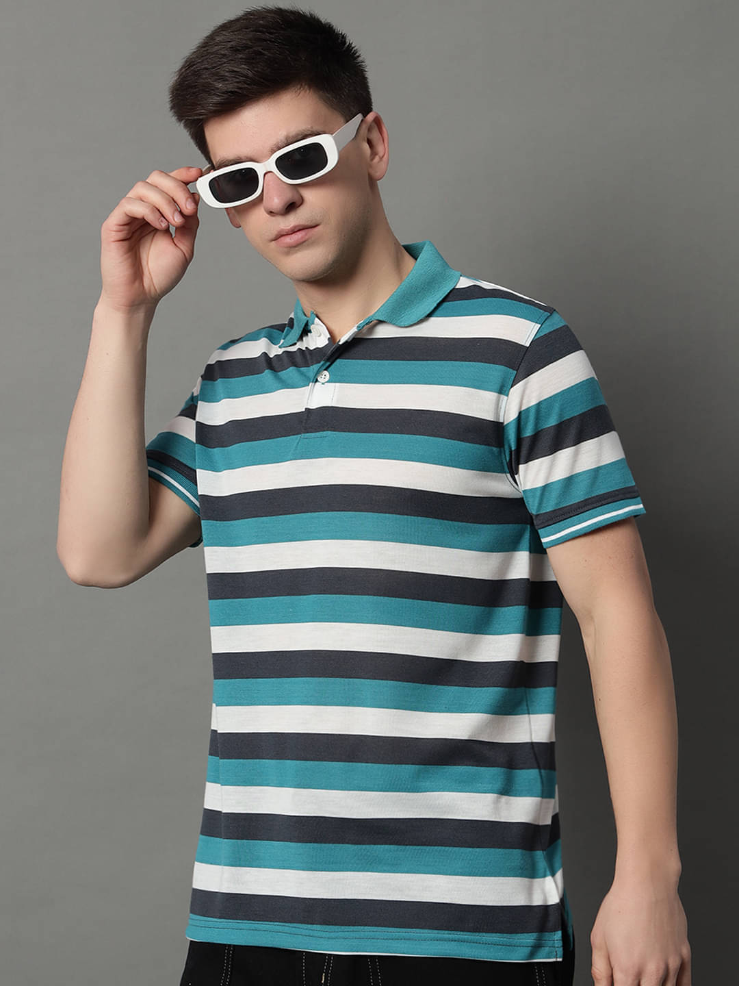 GET GOLF Pack of 1 Cotton Blend Regular Fit Striped Half Sleeves Men's Polo T Shirt ( Multicolor )     			GET GOLF Pack of 1 Cotton Blend Regular Fit Striped Half Sleeves Men's Polo T Shirt ( Multicolor )