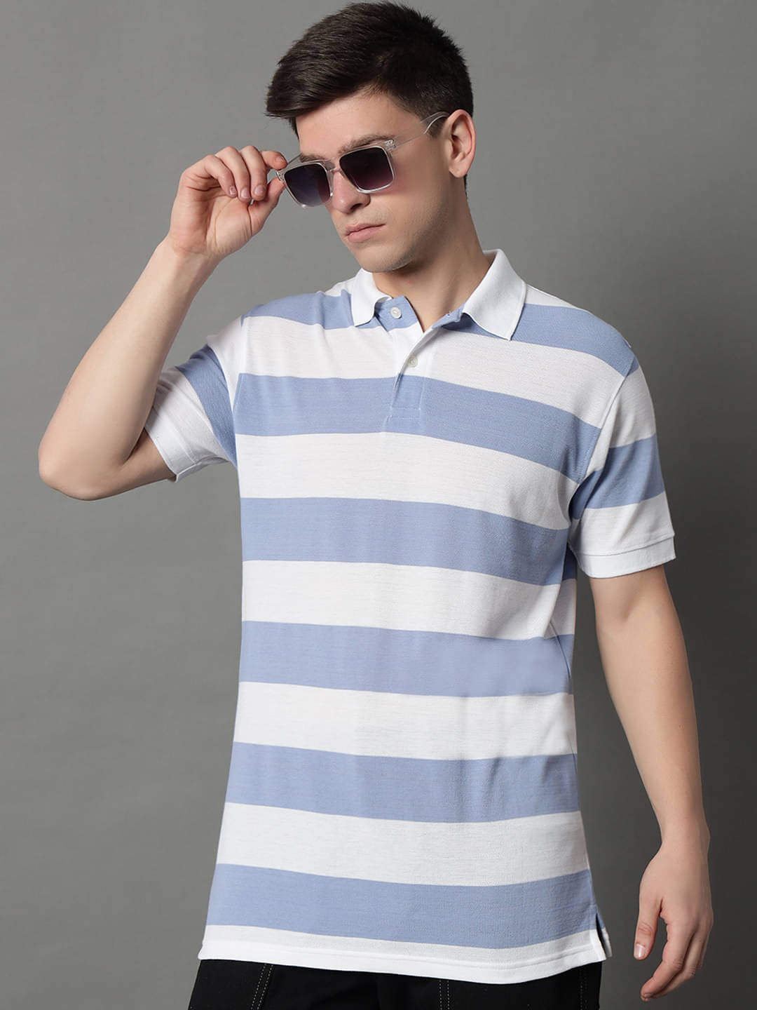     			GET GOLF Pack of 1 Cotton Blend Regular Fit Striped Half Sleeves Men's Polo T Shirt ( White )