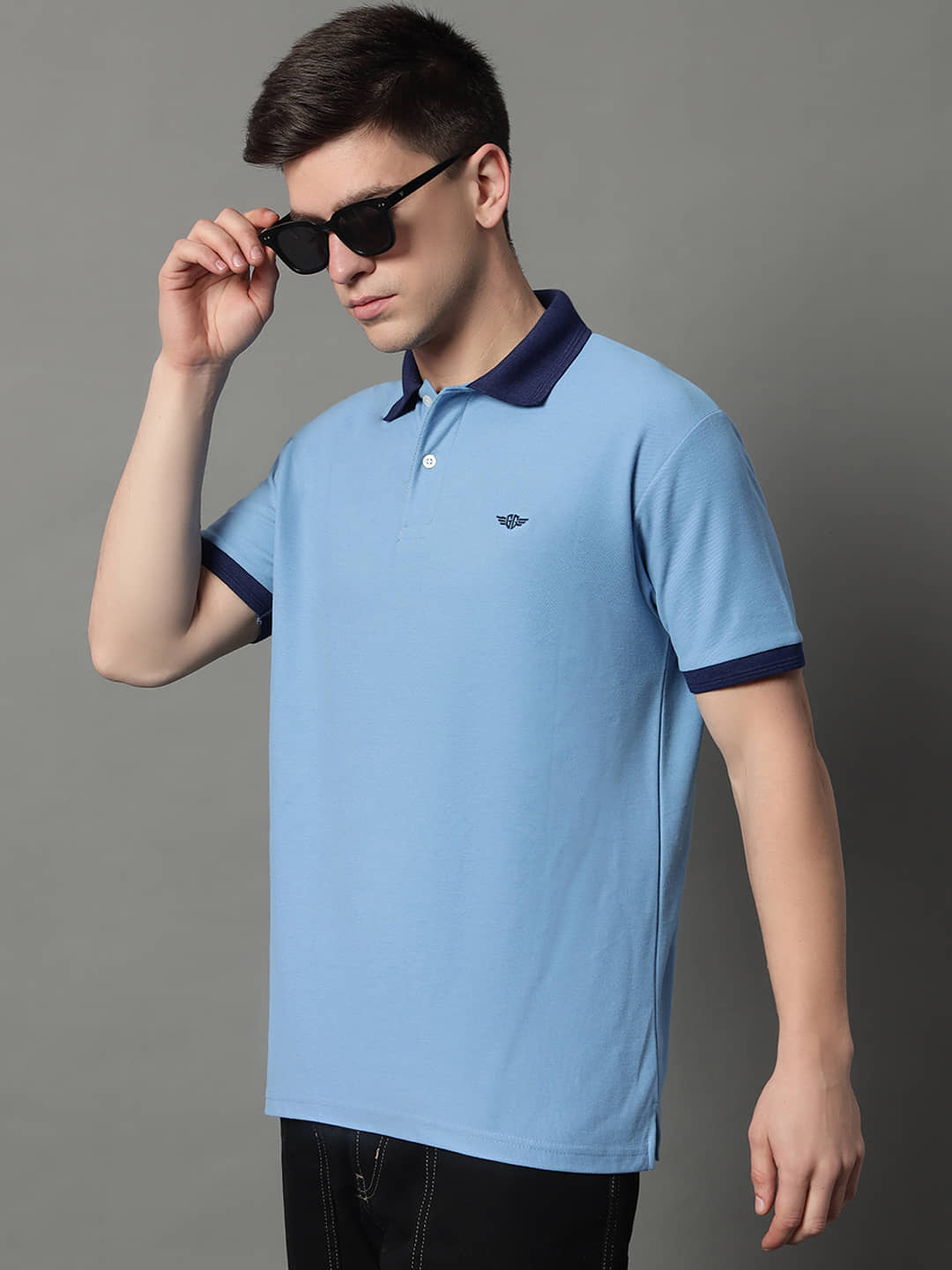 GET GOLF Pack of 1 Cotton Blend Regular Fit Solid Half Sleeves Men's Polo T Shirt ( Sky Blue )