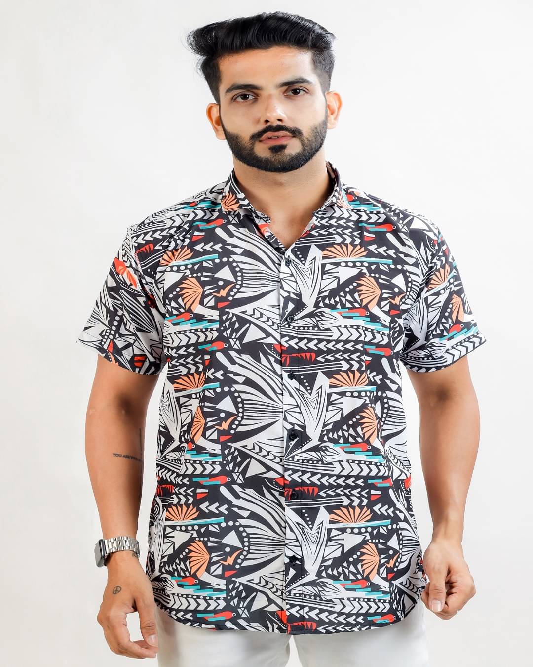     			HARPITA Cotton Blend Regular Fit Printed Half Sleeves Men's Casual Shirt - Grey ( Pack of 1 )
