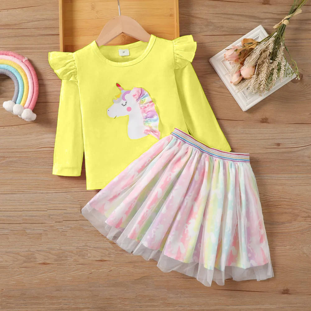    			Hikuj Pack of 1 Girls Cotton Blend Top With Skirt ( Yellow )