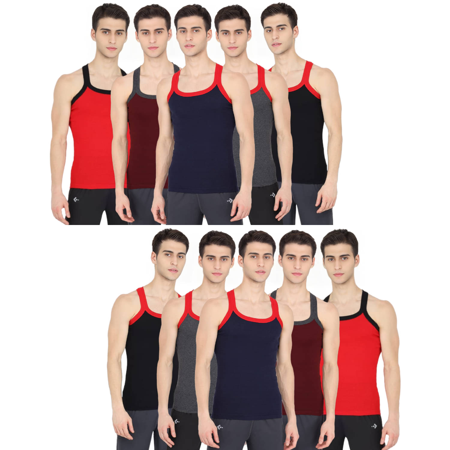 INNERO Pack of 10 Cotton Gym Vest For Men ( Multicolor ) INNERO Pack of 10 Cotton Gym Vest For Men ( Multicolor )