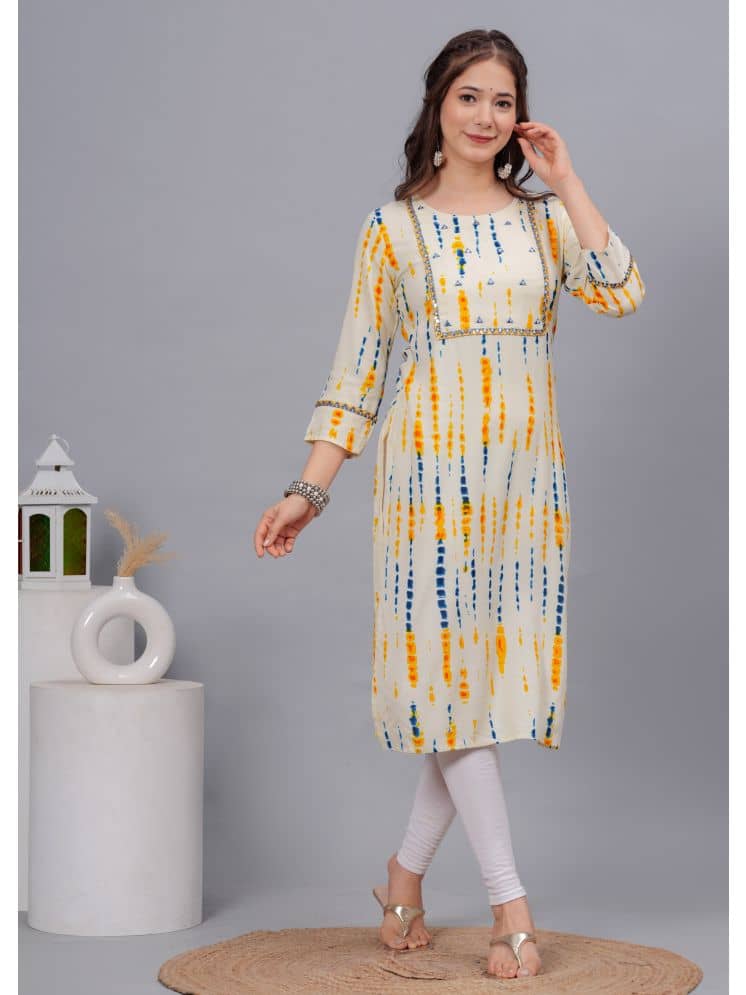 Kapadia Pack of 1 Rayon Dyed Straight Women's Kurti - ( Cream ) - Kurtis, Tunics | Buy online on ZillyBuy