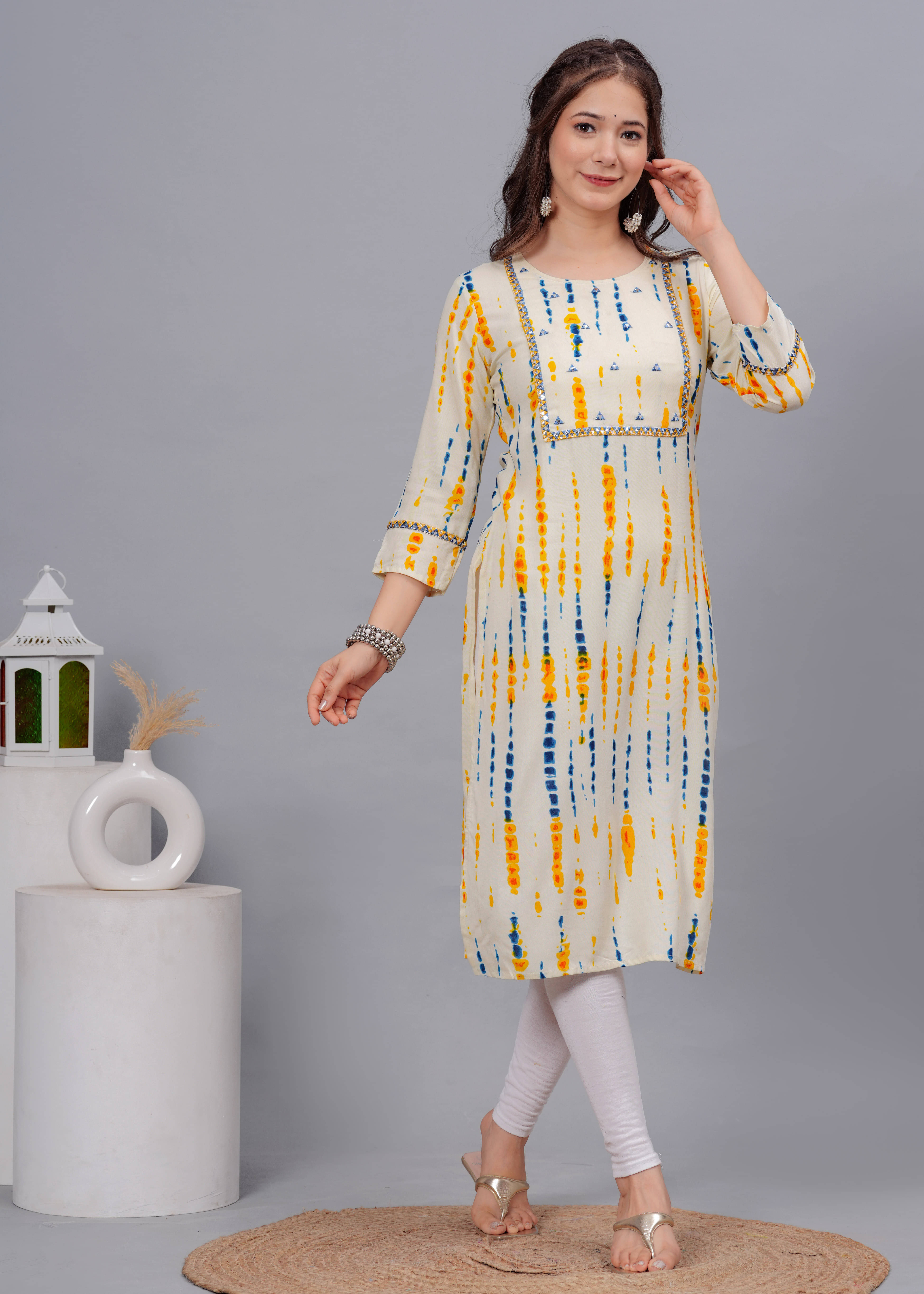     			Kapadia Pack of 1 Rayon Dyed Straight Women's Kurti - ( Cream )