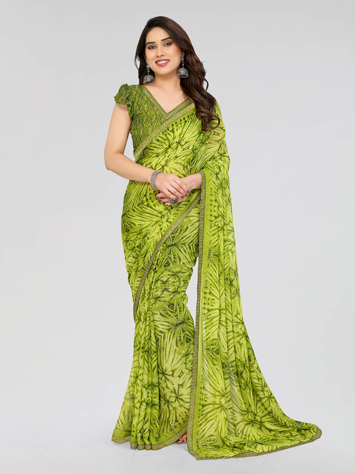 Kashvi Sarees Georgette Printed Saree With Unstitched Blouse Piece ( Green ) Kashvi Sarees Georgette Printed Saree With Unstitched Blouse Piece ( Green )