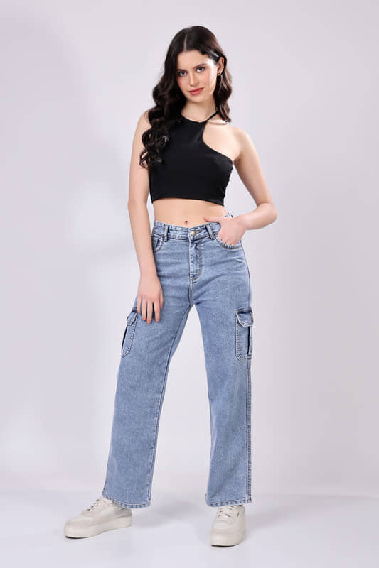 LONDON HILLS - Light Blue Denim Wide Leg Women's Jeans ( Pack of 1 ) - Jeans | Buy online on ZillyBuy