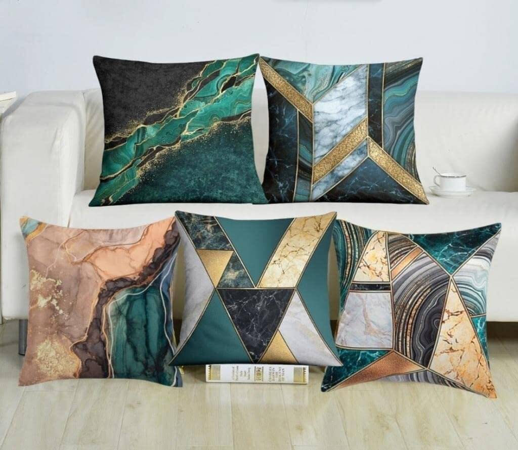     			Laphino Set of 5 Jute Textured Square Cushion Cover (40X40)cm - Green
