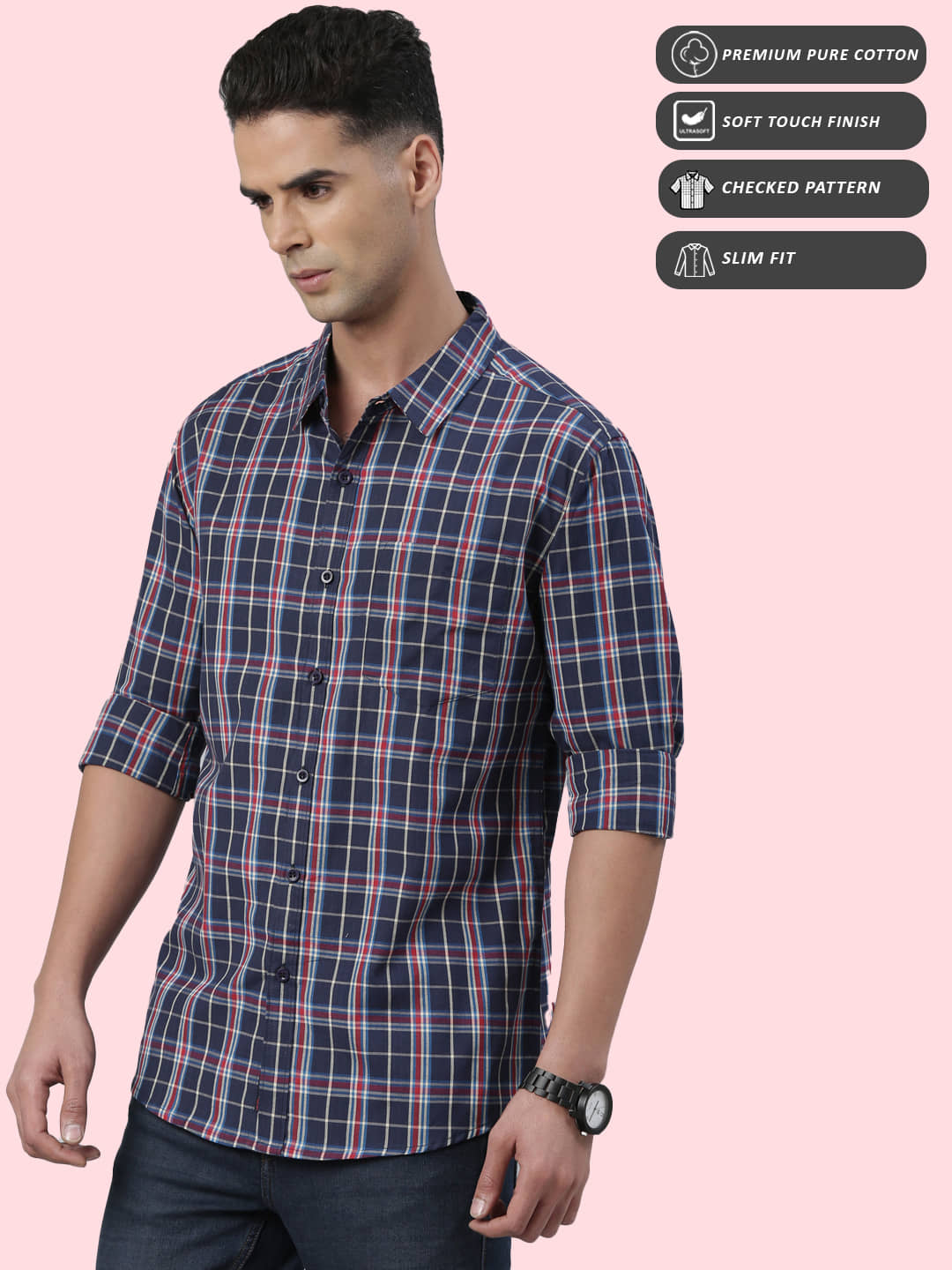 Lucky Roger 100% Cotton Regular Fit Checks Full Sleeves Men's Casual Shirt - Red ( Pack of 1 )