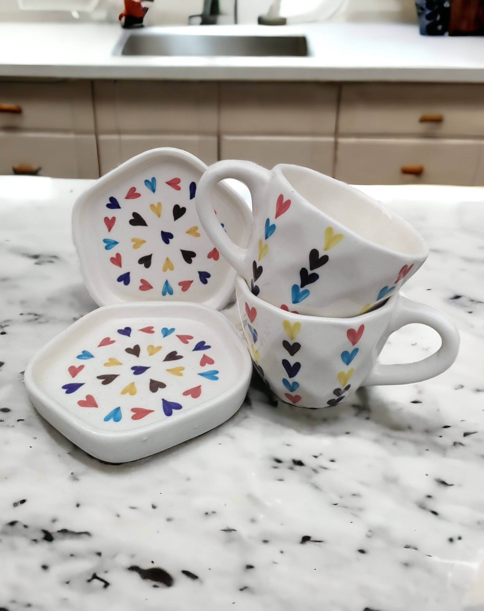     			Malaikah Multi Hrt Cup & Sauc Printed Ceramic Tea Set 200 ml ( Pack of 2 )