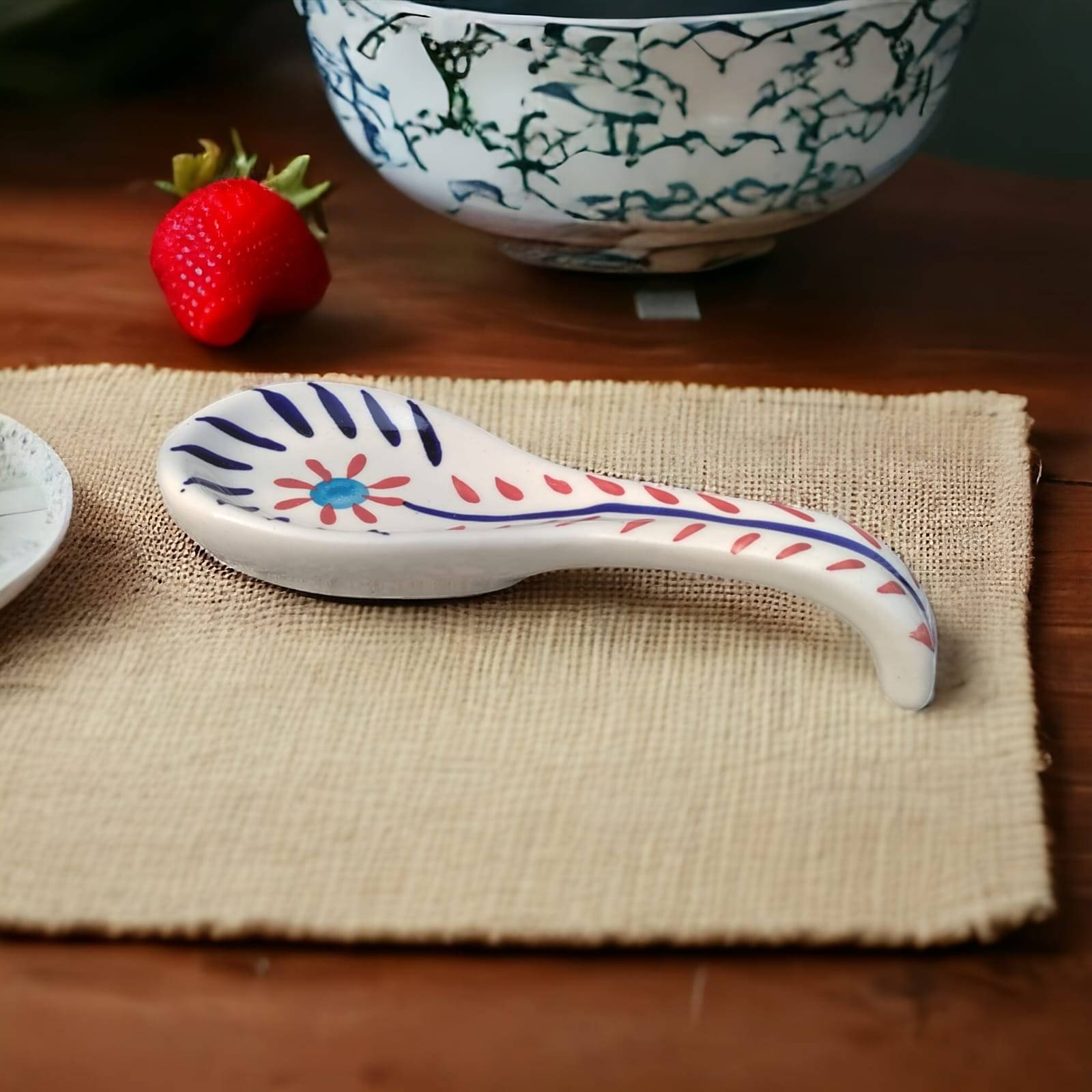     			Malaikah Red Leaf Spn Rst Ceramic Printed Soup Spoon Red ( Pack of 1 )