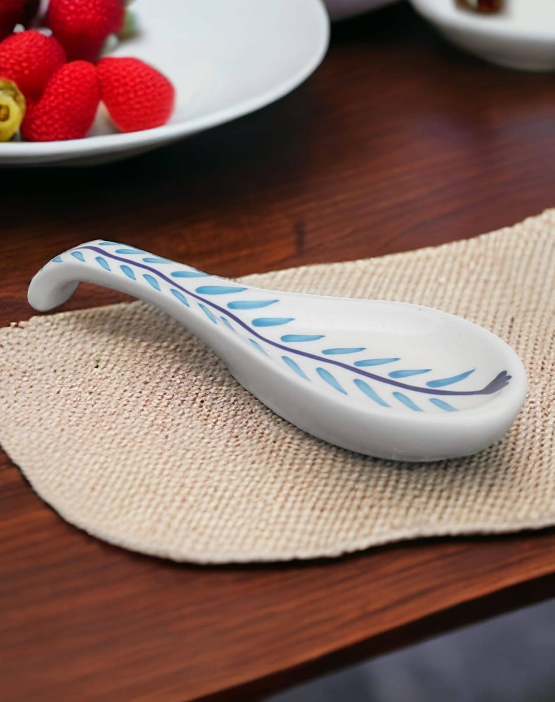 Malaikah Sky Leaf Spn Rst Ceramic Printed Cutlery Holder Light Blue ( Pack of 1 ) Malaikah Sky Leaf Spn Rst Ceramic Printed Cutlery Holder Light Blue ( Pack of 1 )