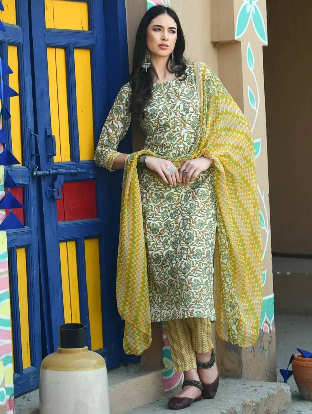     			New Designer Kurti Cotton Printed Kurti With Pants Women's Stitched Salwar Suit - Multicoloured ( Pack of 1 )