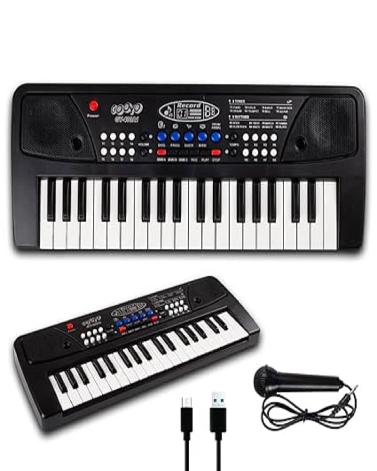     			OLIFIN Portable Musical Piano Keyboard with Microphone |37 Keys, 8 Rhythms, 8 Tones with 6 In-Built Demos & Song Record Feature|Black Color, Dual Power Supply Source: Micro USB Cable(Included)