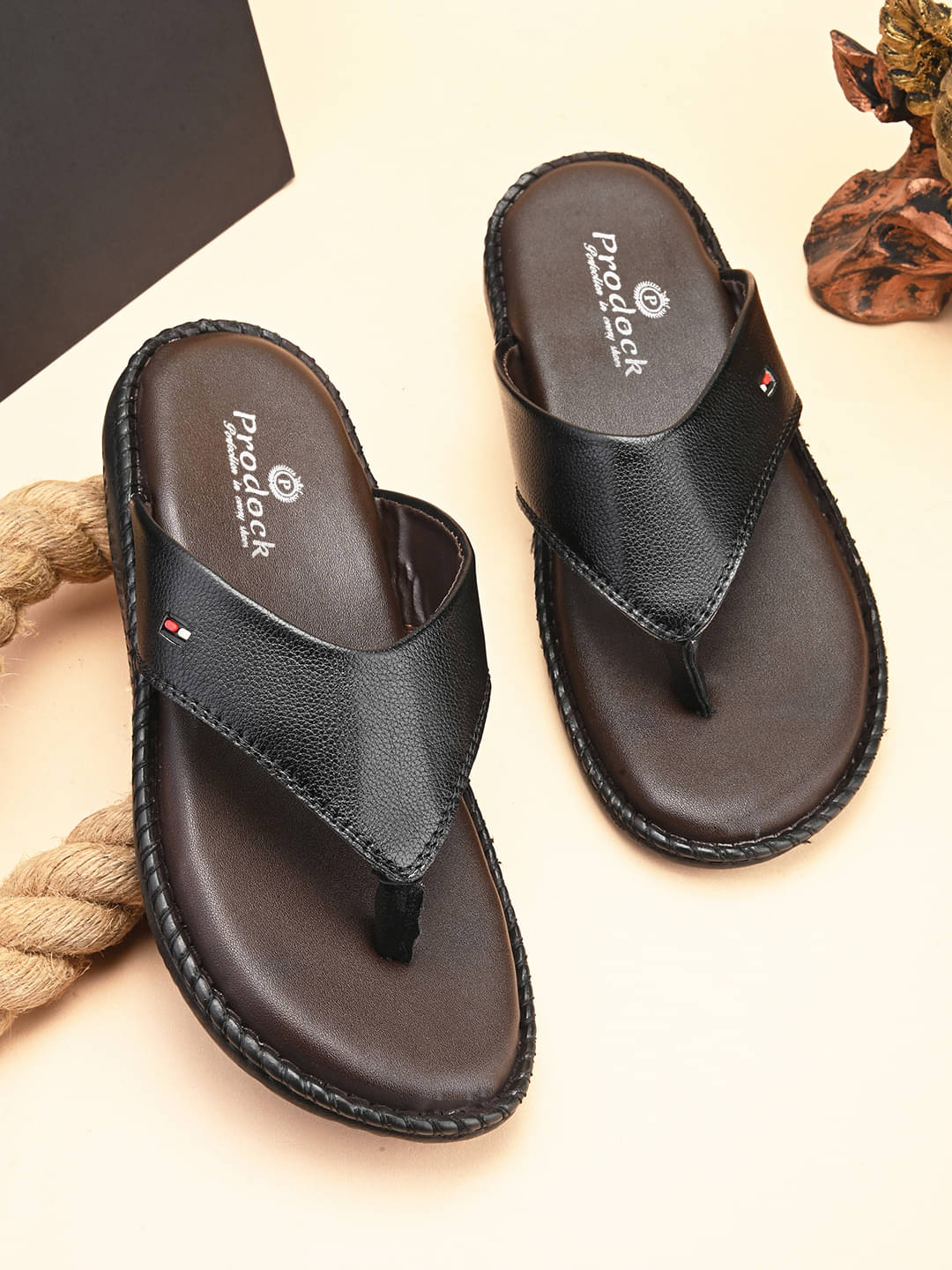     			PRODOCK Black Men's Leather Slipper