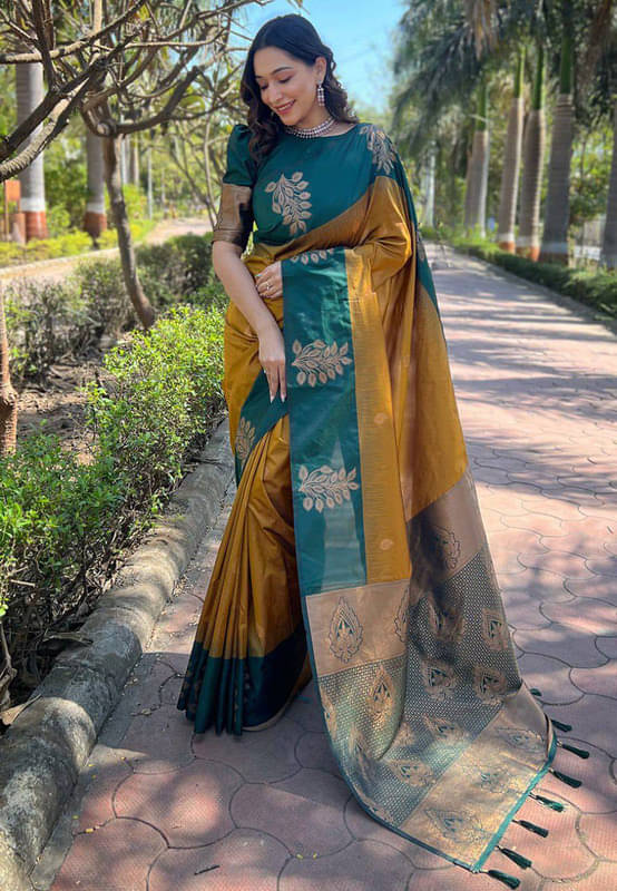 Sanwariya Silks Silk Blend Self Design Saree With Unstitched Blouse Piece ( Mustard ) Sanwariya Silks Silk Blend Self Design Saree With Unstitched Blouse Piece ( Mustard )