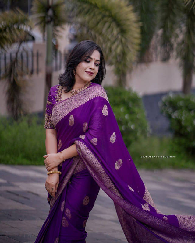     			Sanwariya Silks Silk Blend Embellished Saree With Unstitched Blouse Piece ( Purple )