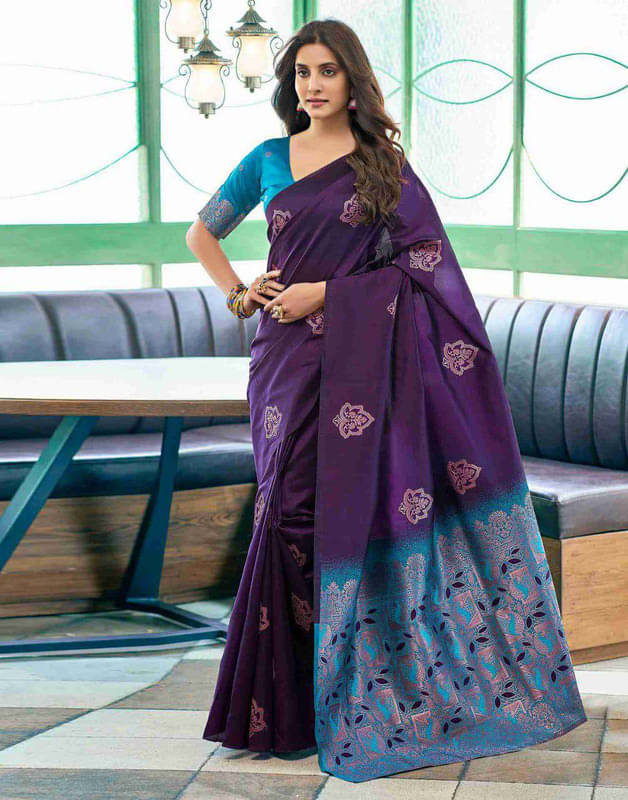     			Sanwariya Silks Silk Blend Embellished Saree With Unstitched Blouse Piece ( Purple )