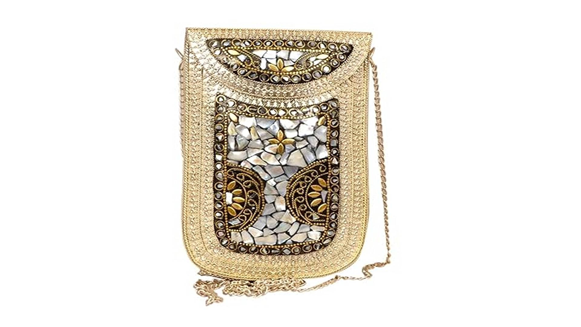     			Shakuntla Vintage Gold Metal Crossbody