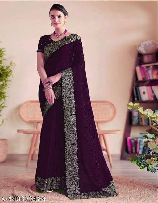 Shivadit ethnic Georgette Embellished Saree With Unstitched Blouse Piece ( Purple ) Shivadit ethnic Georgette Embellished Saree With Unstitched Blouse Piece ( Purple )