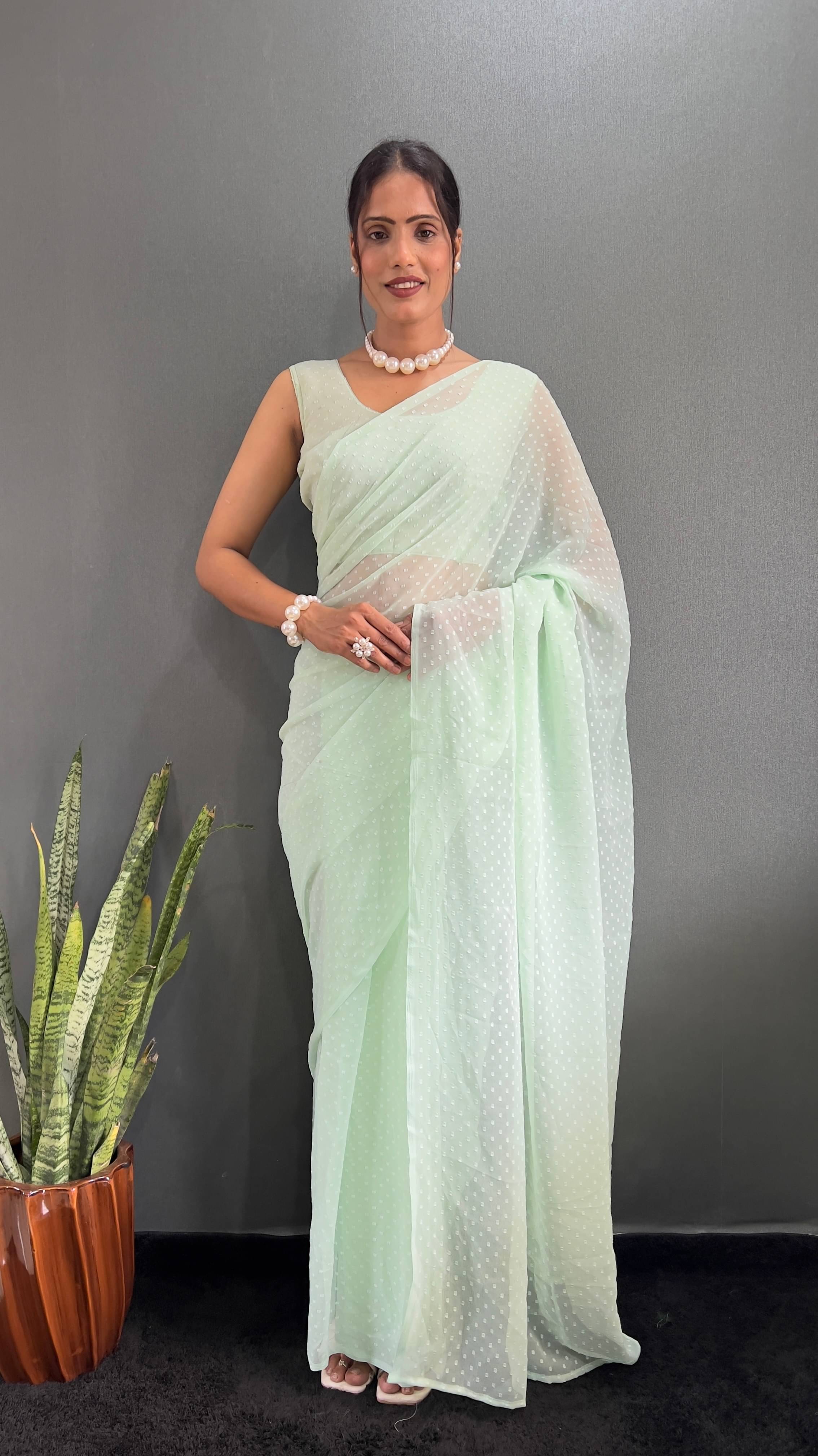 Sidhidata Georgette Self Design Ready to Wear Saree With Unstitched Blouse Piece ( Light Green ) Sidhidata Georgette Self Design Ready to Wear Saree With Unstitched Blouse Piece ( Light Green )