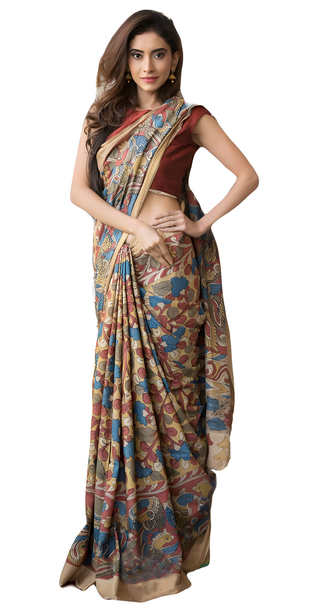     			Sidhidata Linen Printed Saree With Unstitched Blouse Piece ( Gold )