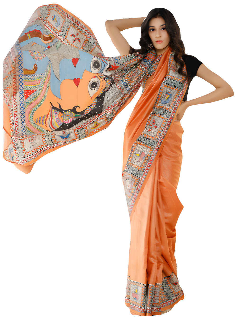 Sidhidata Linen Printed Saree With Unstitched Blouse Piece ( Orange )     			Sidhidata Linen Printed Saree With Unstitched Blouse Piece ( Orange )