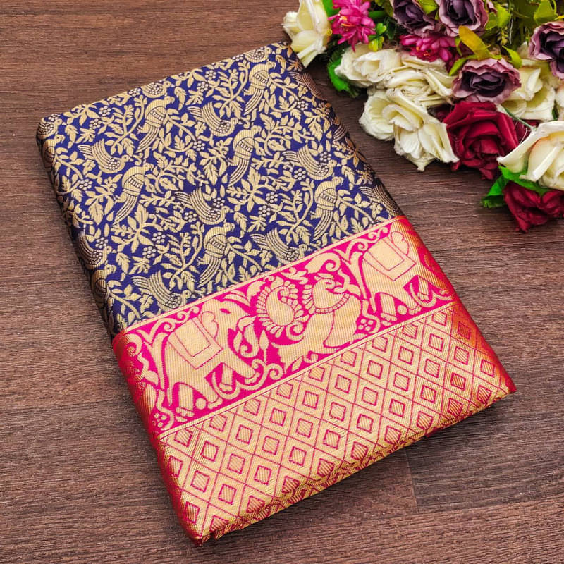    			Sitanjali Silk Blend Printed Saree With Unstitched Blouse Piece ( Black )