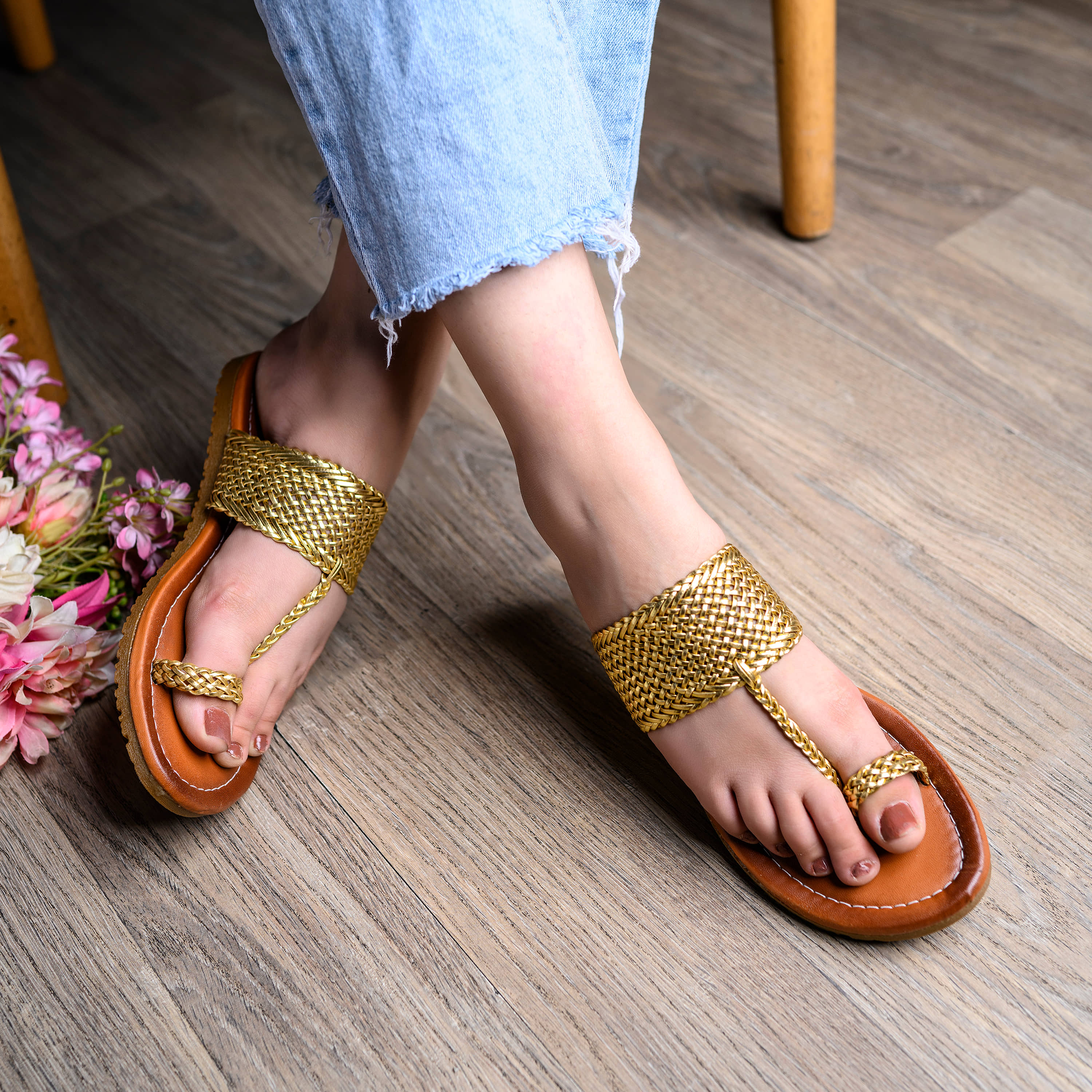 Stylestry Gold Women's Flats