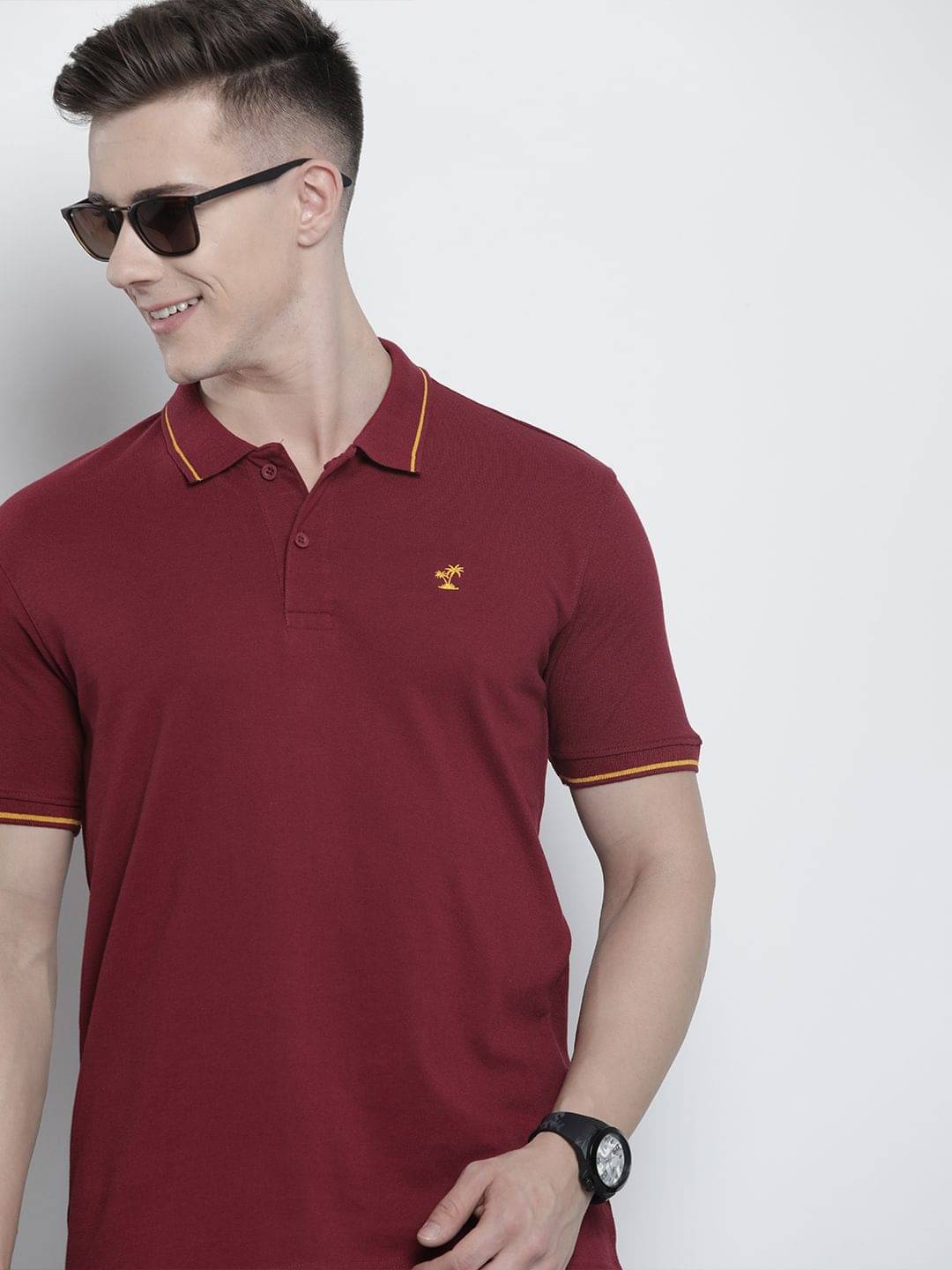     			The Indian Garage Co. Pack of 1 Cotton Blend Regular Fit Solid Half Sleeves Men's Polo T Shirt ( Maroon )