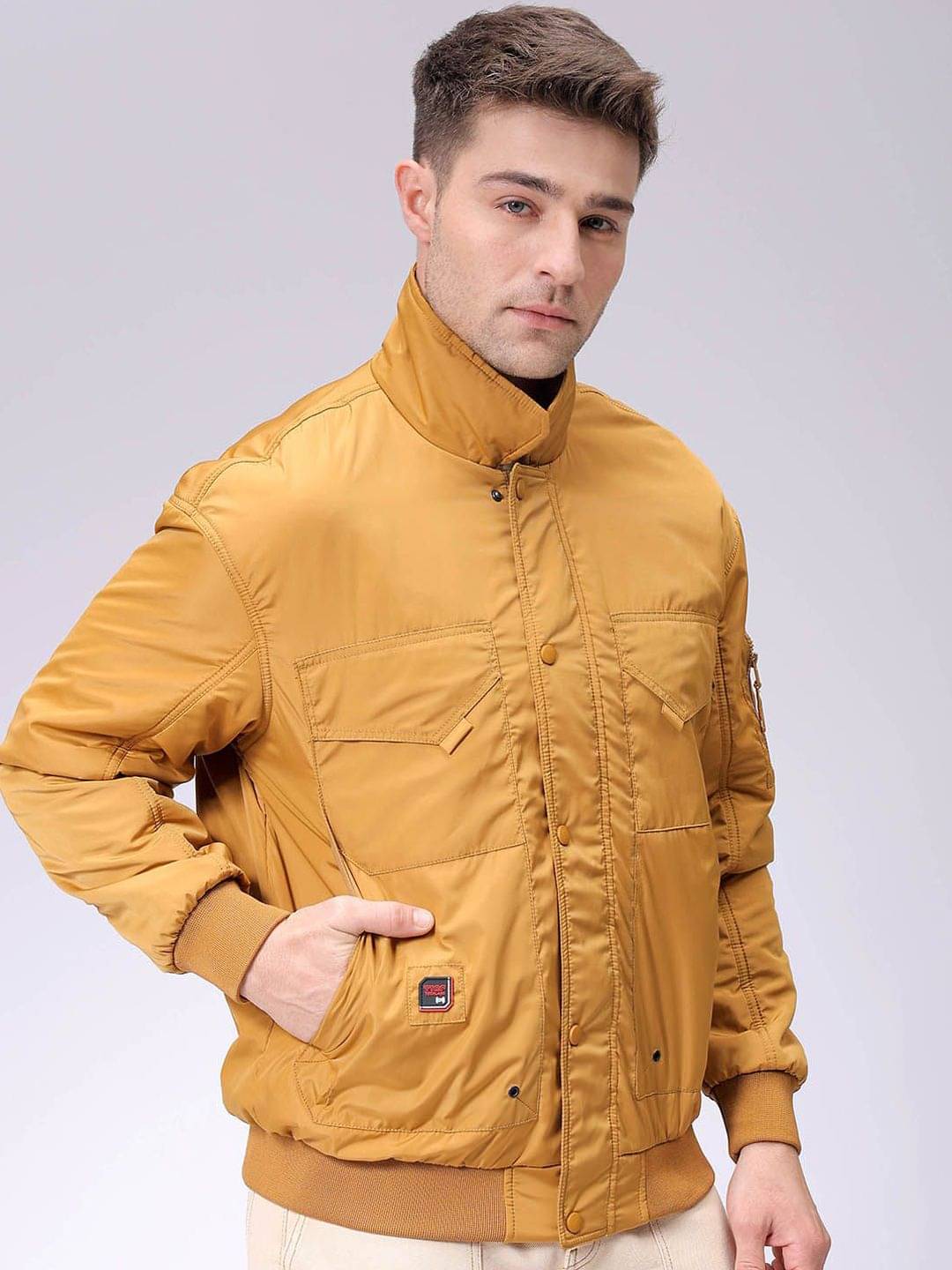     			The Indian Garage Co. Polyester Men's Quilted & Bomber Jacket - Mustard ( Pack of 1 )