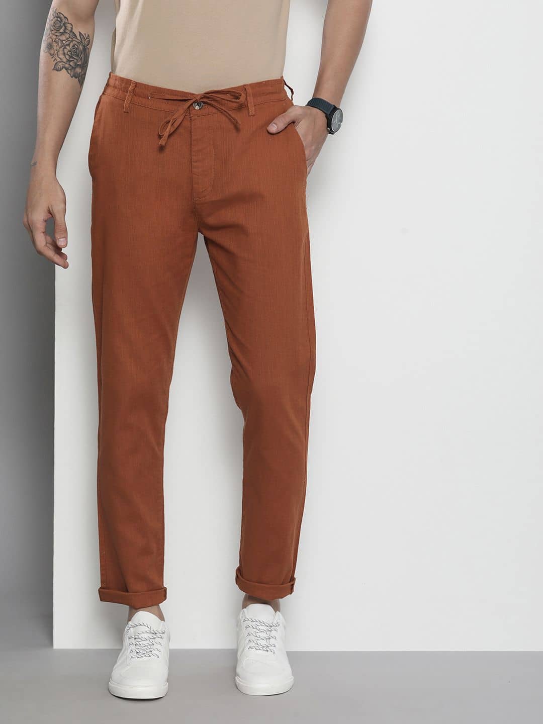 The Indian Garage Co. Slim Flat Men's Chinos - Brown ( Pack of 1 ) - Trousers | Buy online on ZillyBuy
