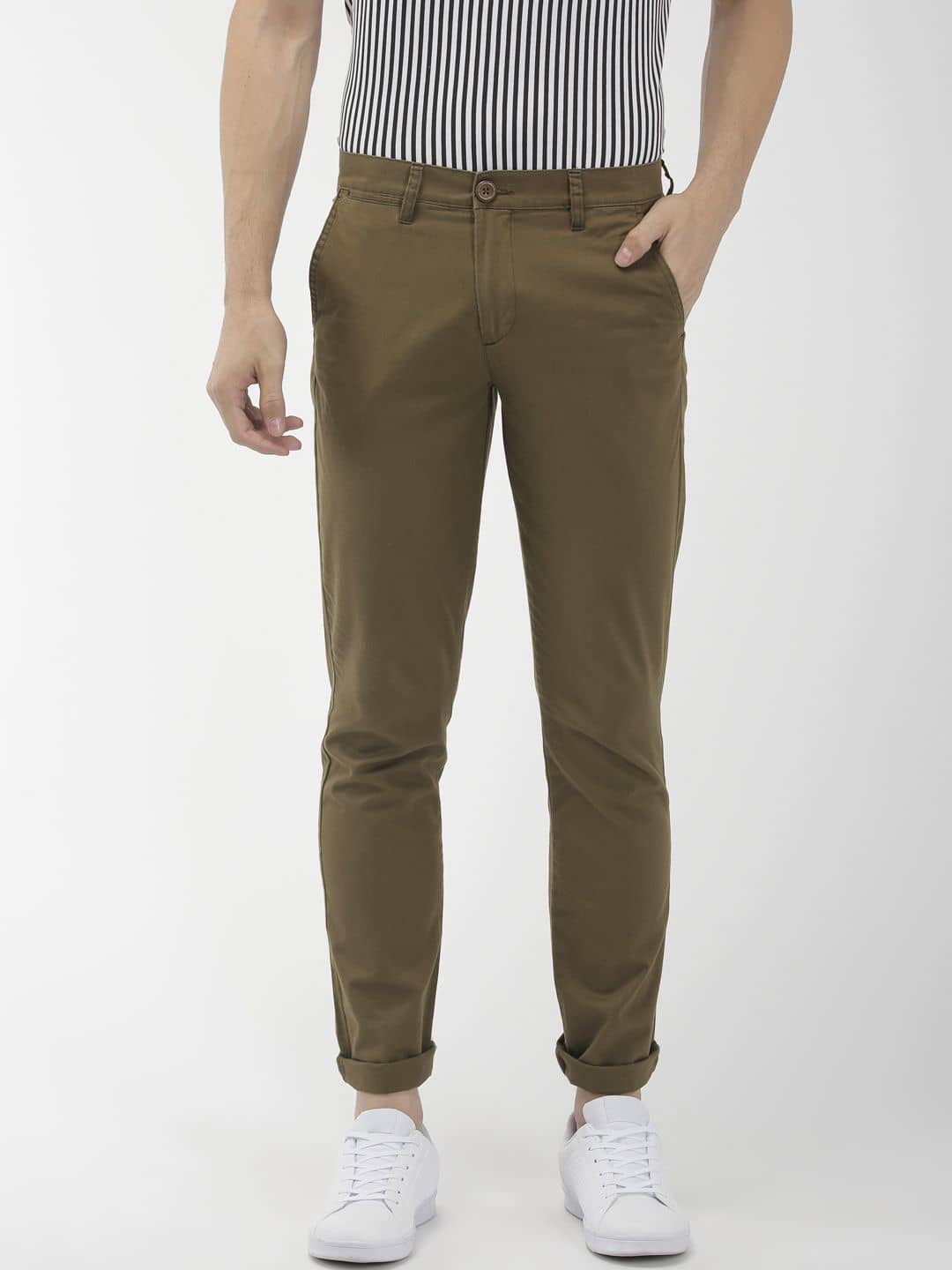 The Indian Garage Co. Slim Flat Men's Chinos - Olive ( Pack of 1 ) - Trousers | Buy online on ZillyBuy