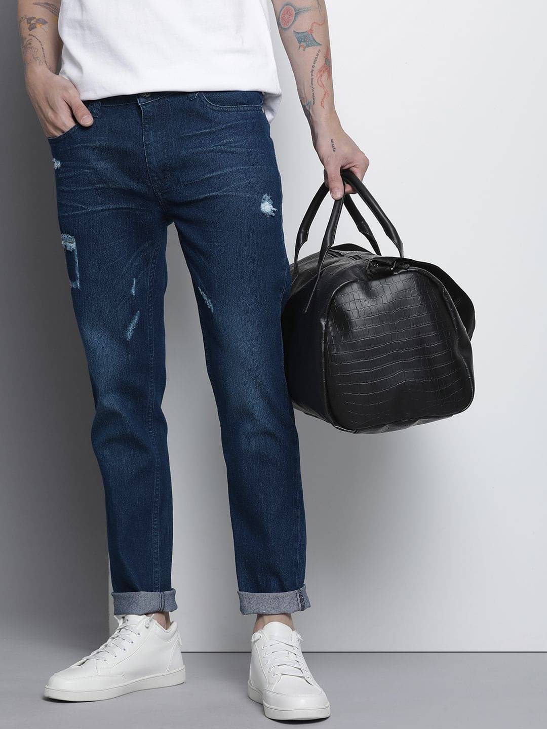 The Indian Garage Co. Slim Fit Distressed Men's Jeans - Blue ( Pack of 1 )     			The Indian Garage Co. Slim Fit Distressed Men's Jeans - Blue ( Pack of 1 )
