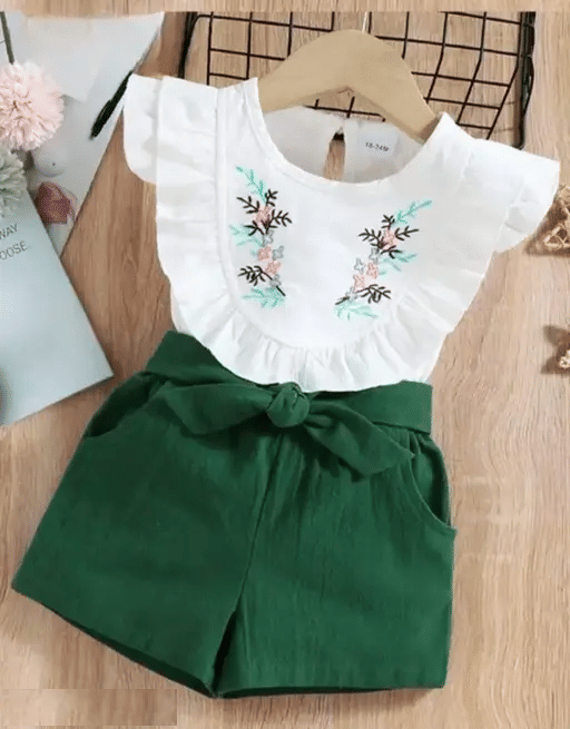 VELION Pack of 1 Baby Girls Rayon Top With Shorts ( Green )