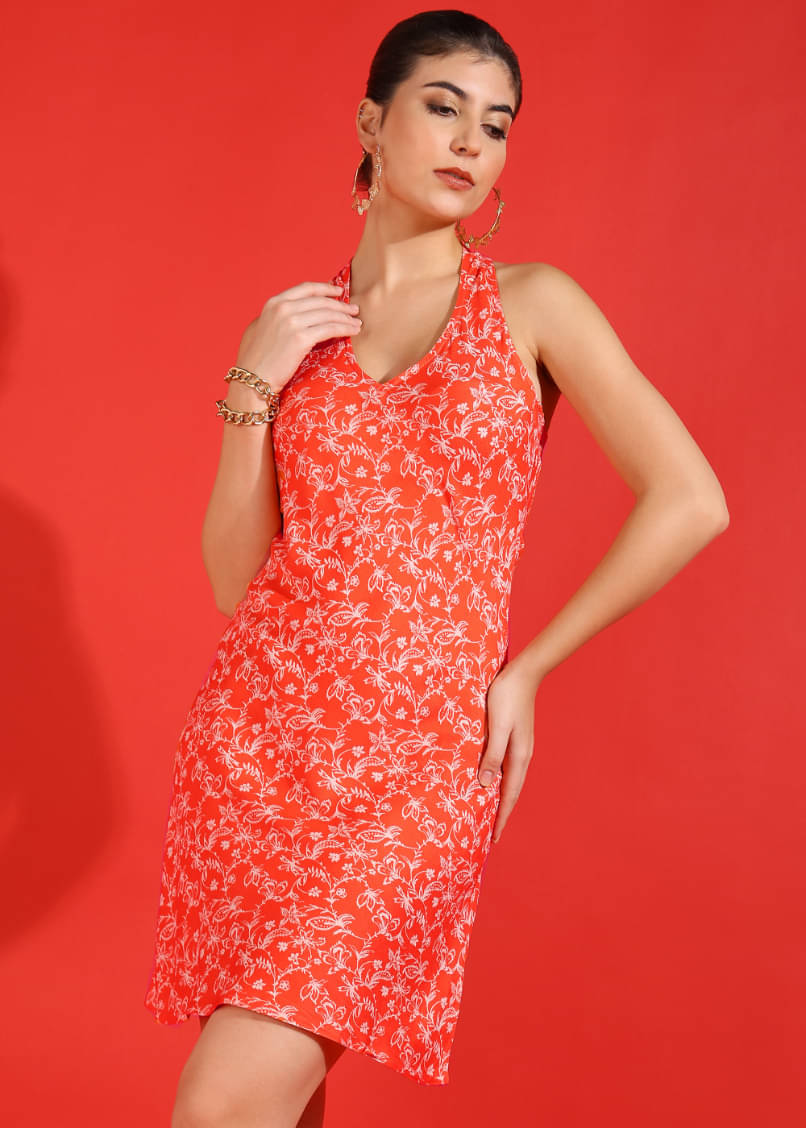     			Yash Gallery Women Rayon Printed Shift Dress ( Orange )