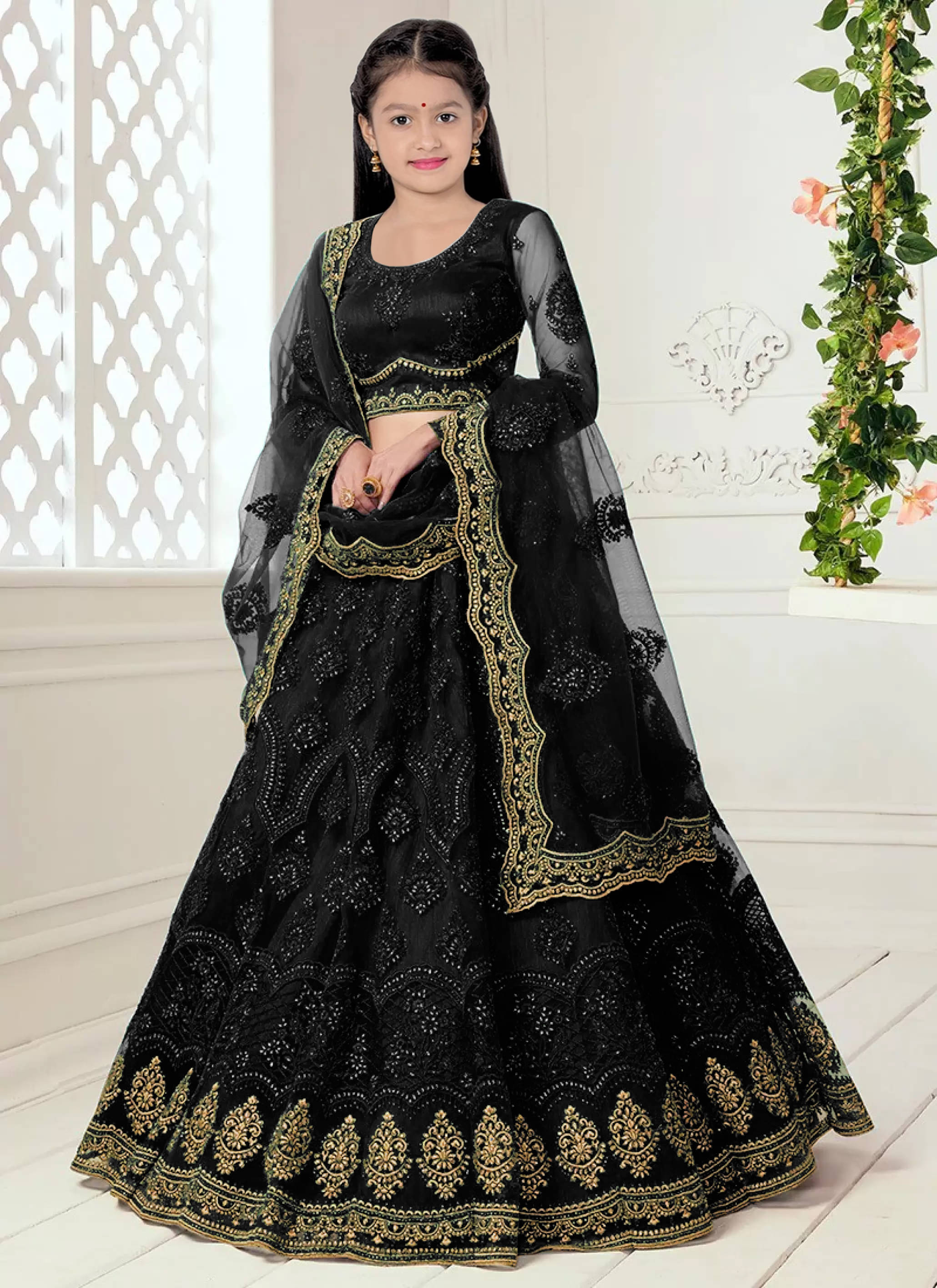     			piludi Net Lehenga Choli Set For Girls ( Pack of 1 , Black )