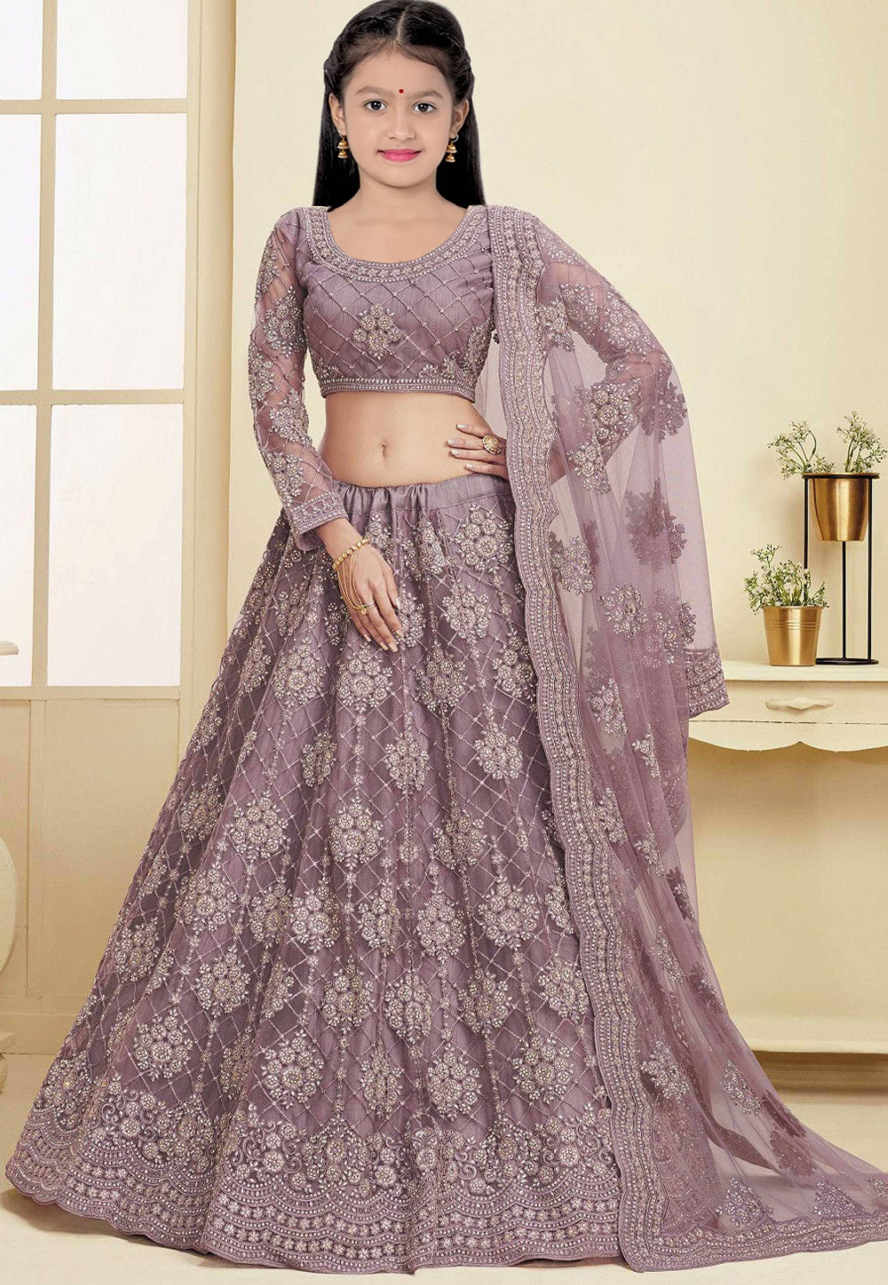     			piludi Net Lehenga Choli Set For Girls ( Pack of 1 , Purple )