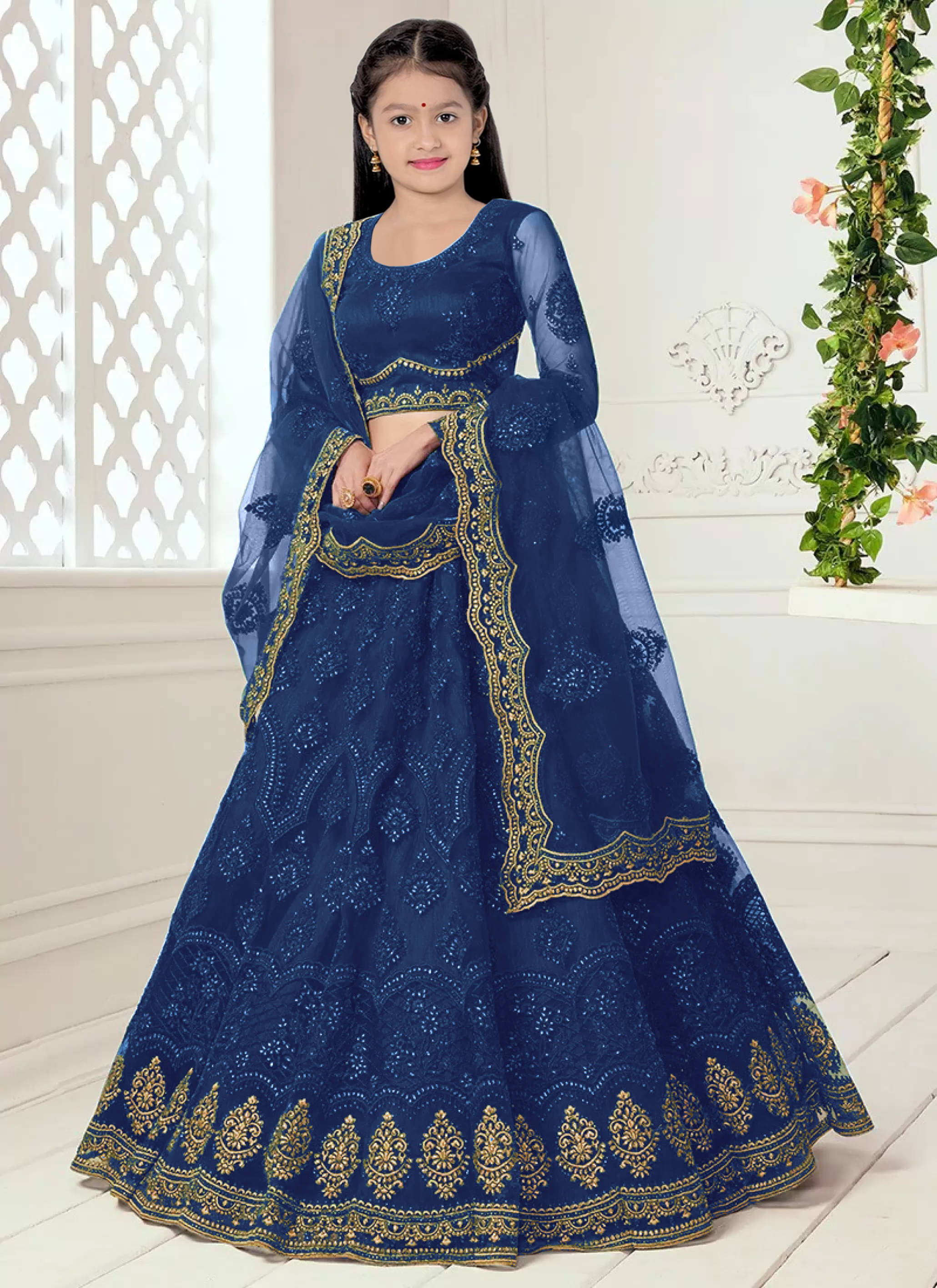     			piludi Net Lehenga Choli Set For Girls ( Pack of 1 , Blue )
