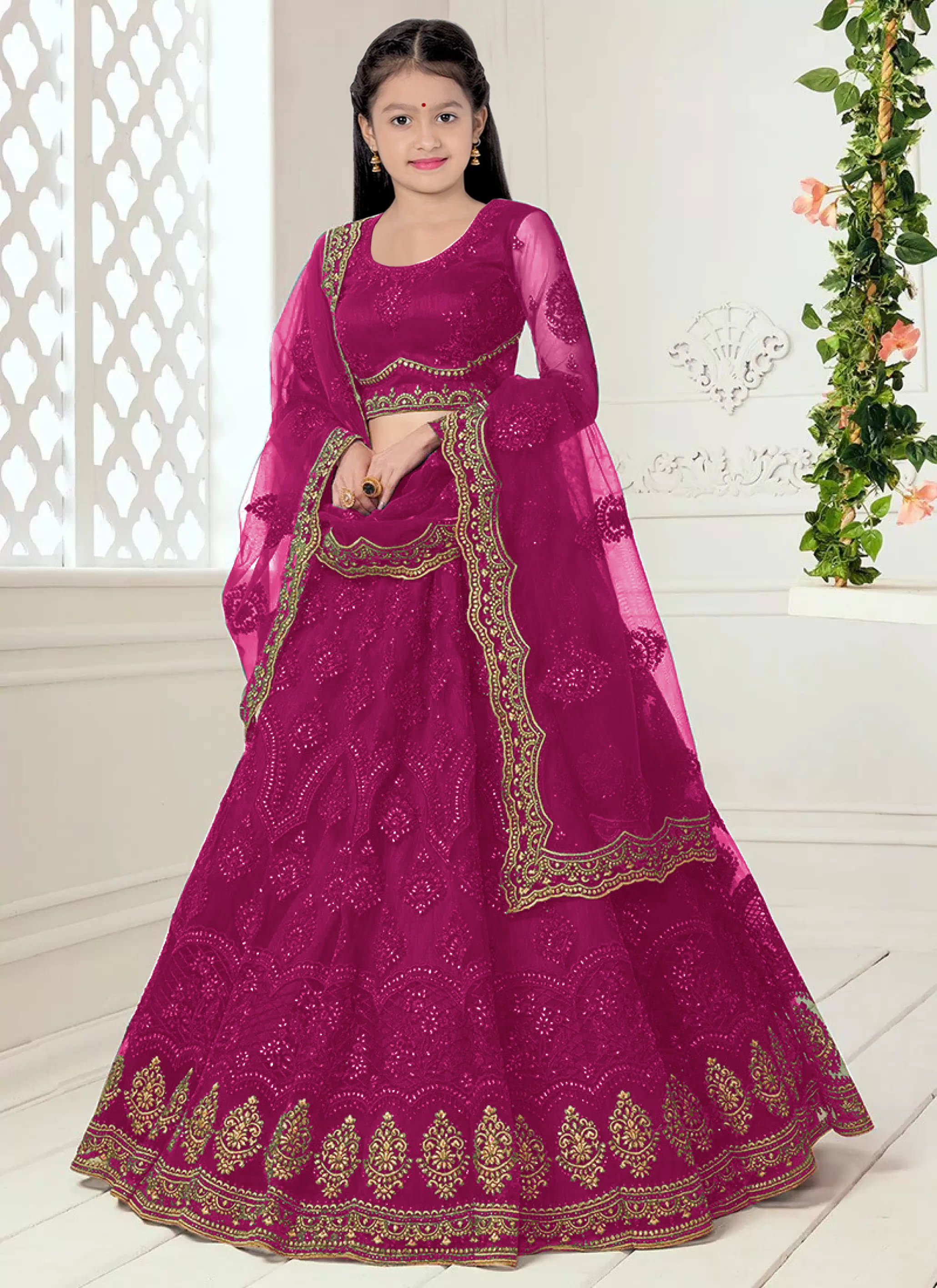     			piludi Net Lehenga Choli Set For Girls ( Pack of 1 , Purple )