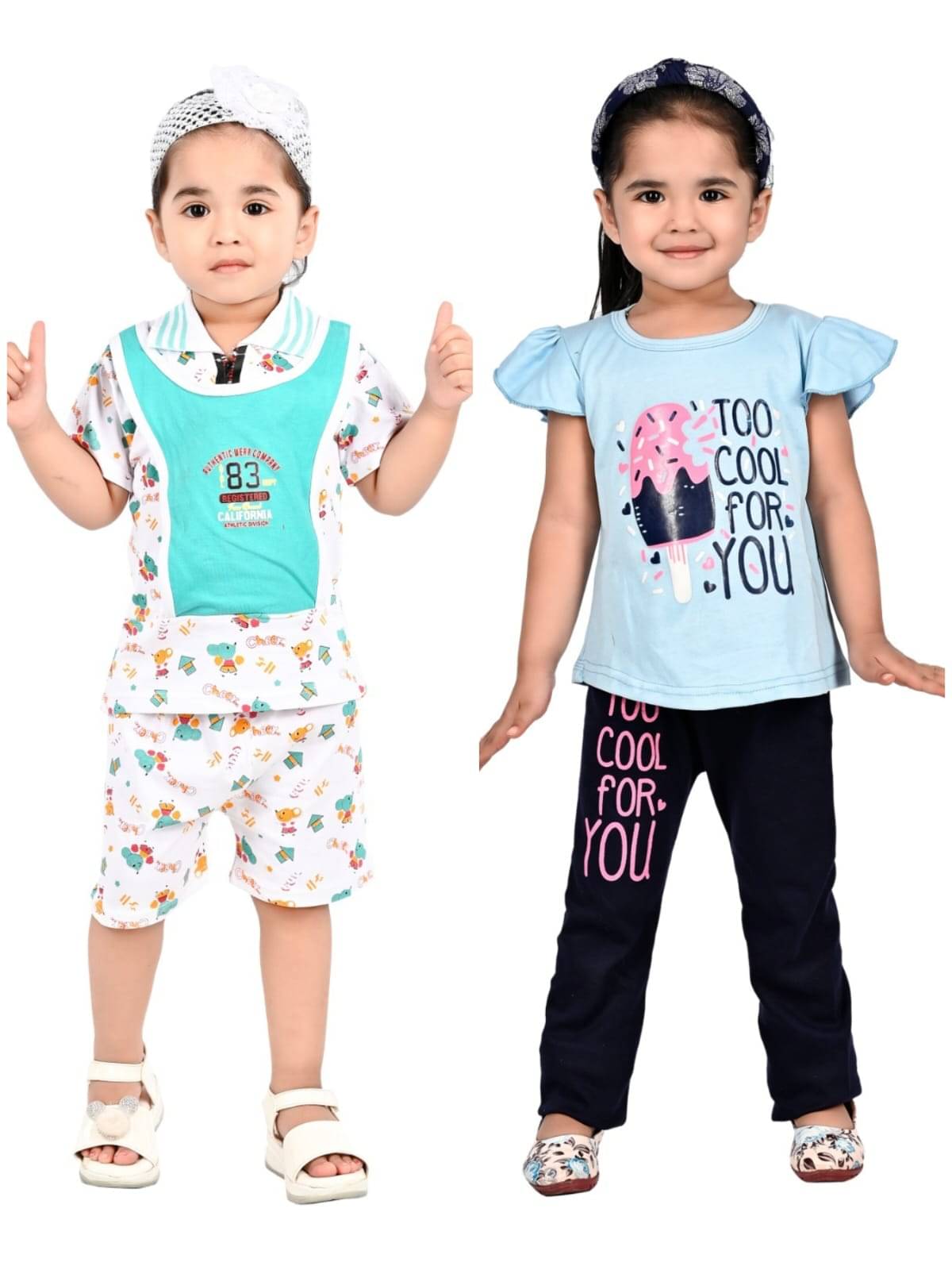 s muktar garments Pack of 2 Baby Girls Cotton Blend Top With Pants ( Multicolor ) s muktar garments Pack of 2 Baby Girls Cotton Blend Top With Pants ( Multicolor )