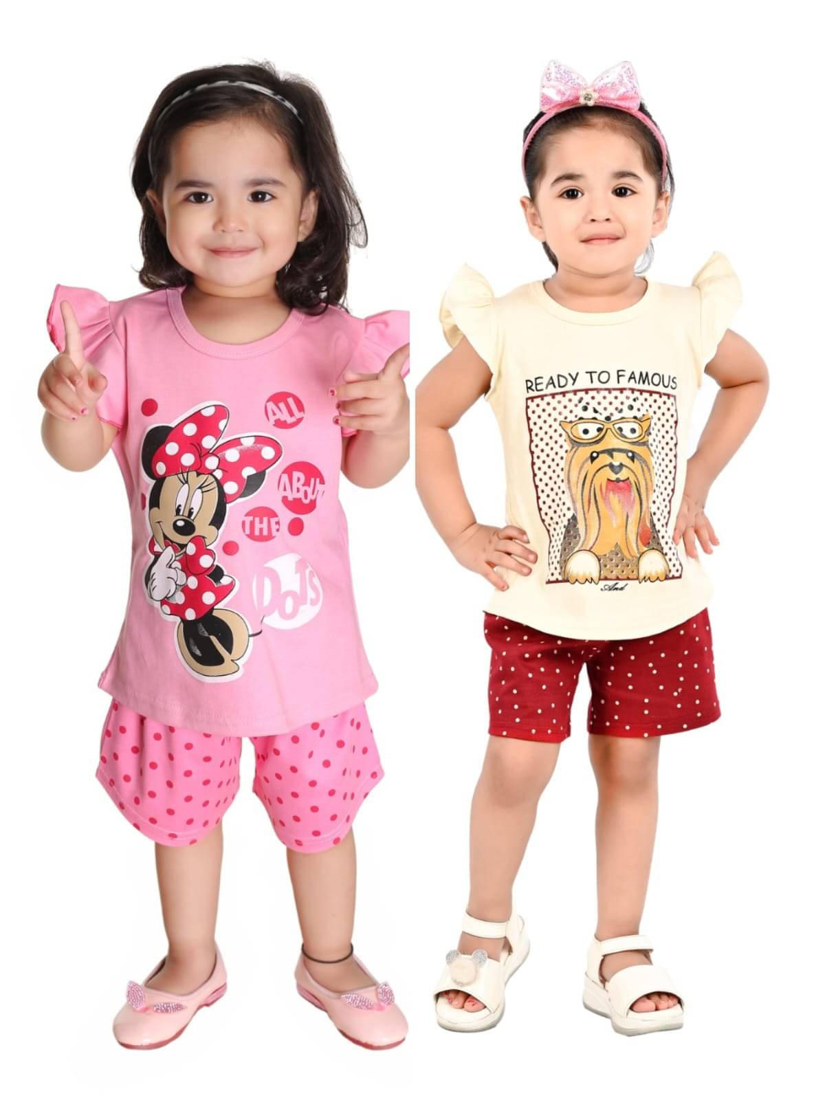 s muktar garments Pack of 2 Baby Girls Cotton Blend Top With Shorts ( Multicolor )     			s muktar garments Pack of 2 Baby Girls Cotton Blend Top With Shorts ( Multicolor )