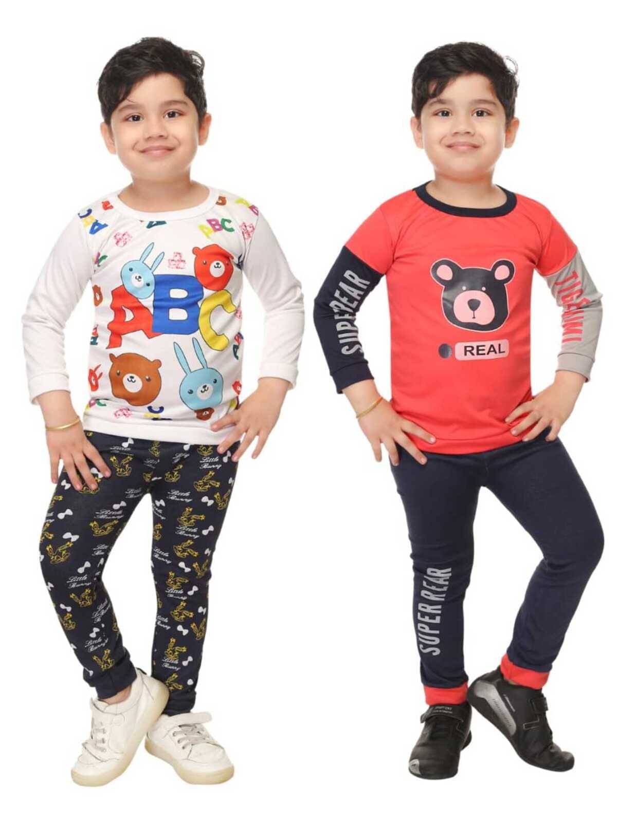 s muktar garments Pack of 2 Baby Boys Cotton Blend T-Shirt & Pants Set ( Multicolor ) s muktar garments Pack of 2 Baby Boys Cotton Blend T-Shirt & Pants Set ( Multicolor )