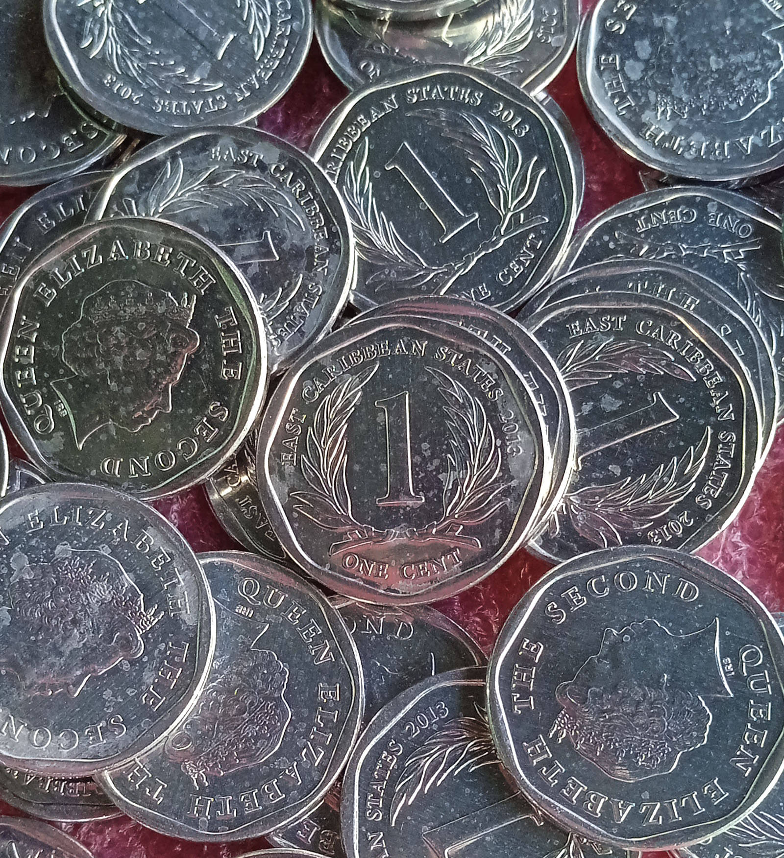     			( 10 COINS LOT )  Eastern Caribbean States - 1 Cent - Elizabeth II (4th portrait) 2002-2013 Coins › Standard circulation coins Aluminium • 1.03 g • ⌀ 18.42 mm