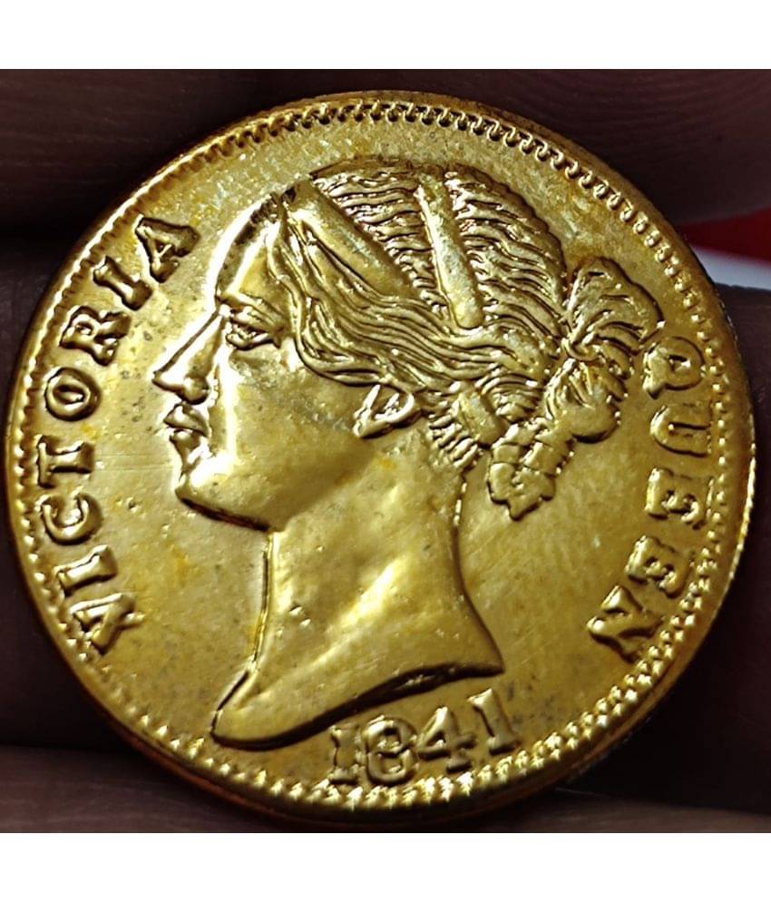     			1841 One Mohur Queen Victoria Gold Plated One Numismatic Coin