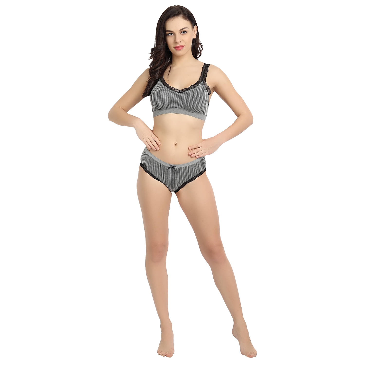     			3Mads Pack of 1 Cotton Bra & Panty Set For Women ( Black )