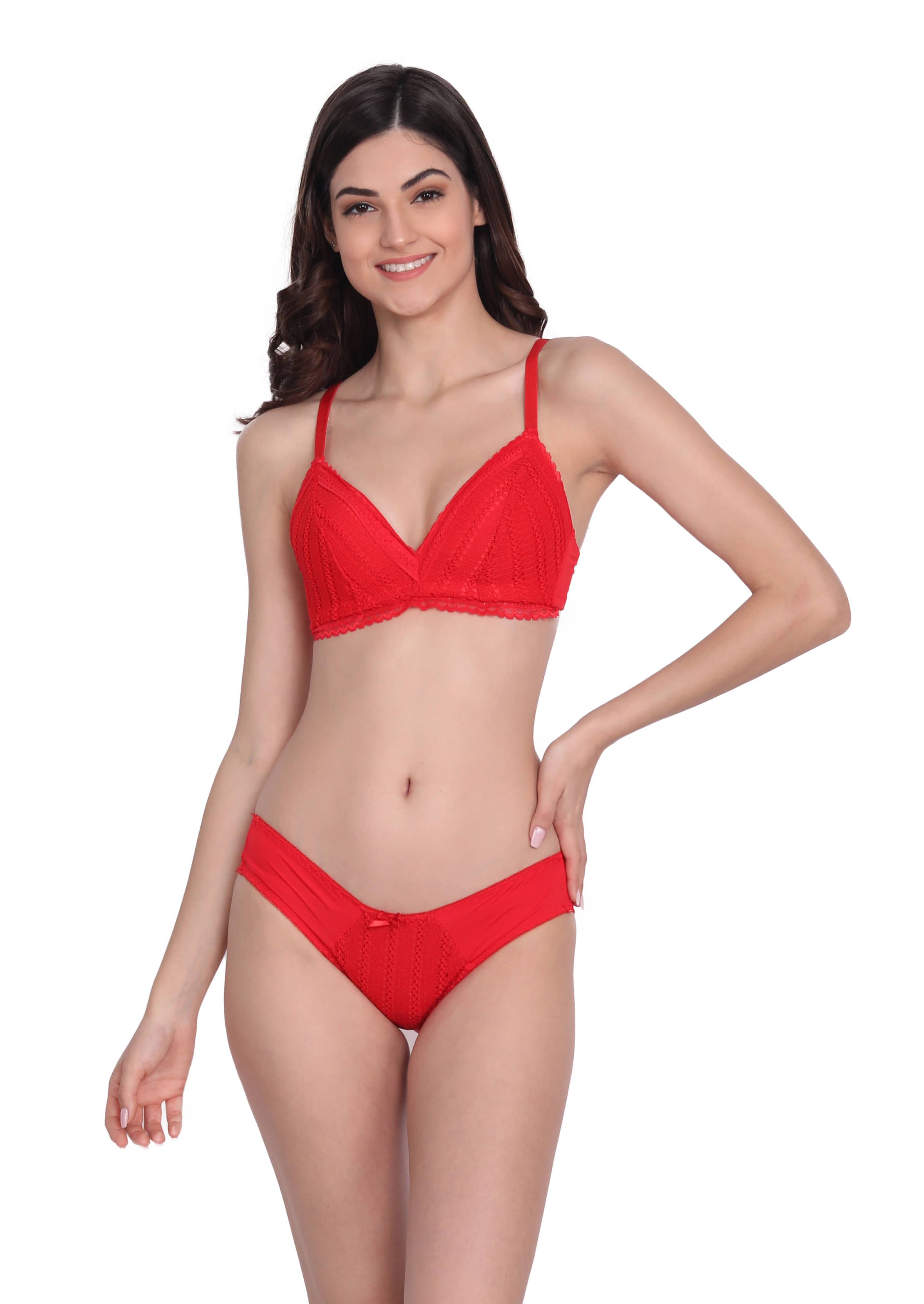     			3Mads Pack of 1 Nylon Bra & Panty Set For Women ( Red )