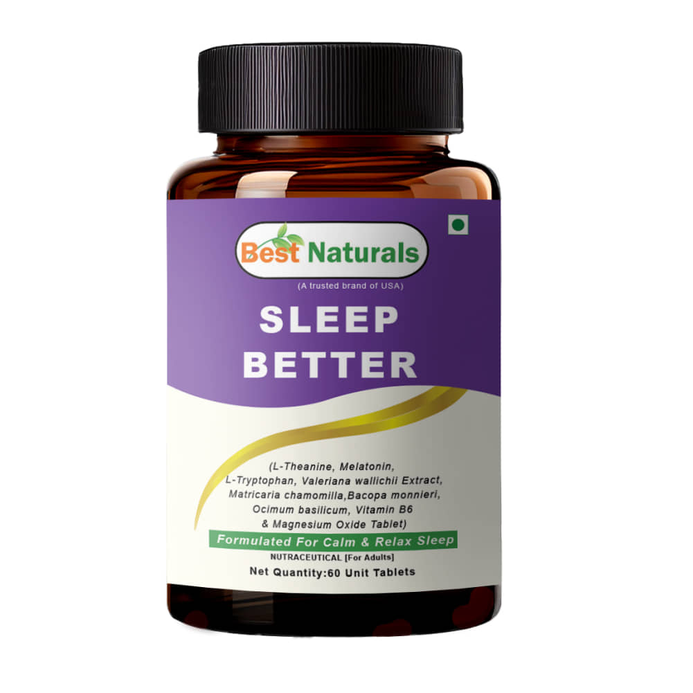 Best Naturals Sleep Better Tablets with Melatonin, L-Theanine, L-Tryptophan & Chamomile For Stress Relief & Improved Sleep 60 No.s