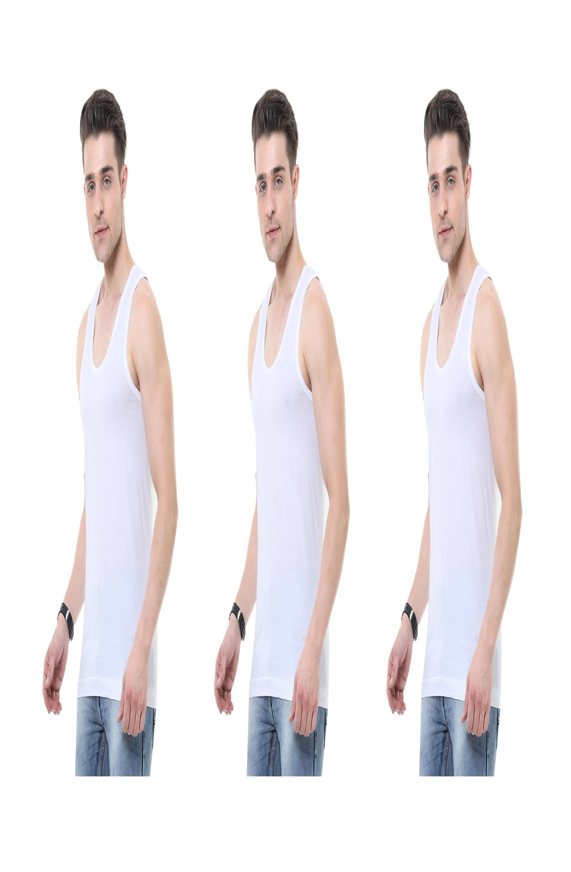     			D1 DIFFERENT ONE Pack of 3 Cotton Basic Vest For Men ( White )
